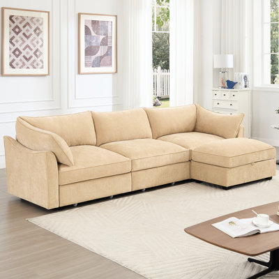 Chenille 3 Seater L-Shaped With Crescent , Wraparound Cushions, Movable And Under Storage, Adds Charm To Contemporary Living Spaces Soft Seat Made Of