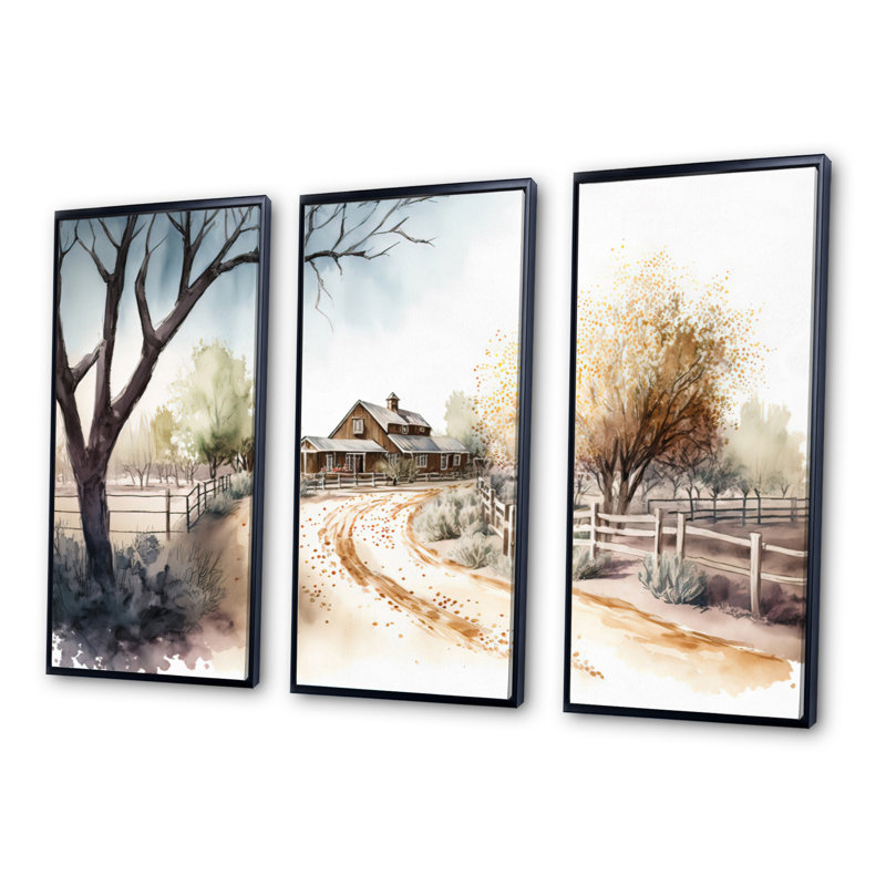 «Welcome to the Ranch», reproduction sur toile 3 pièces, H 28 po x l 36 po x P 1 po, Cadre flottant noir