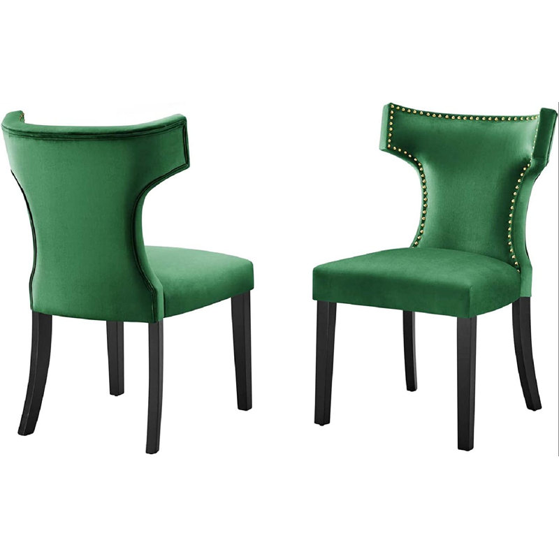 Modway Curve Performance Velvet Dining Chairs, Emerald
