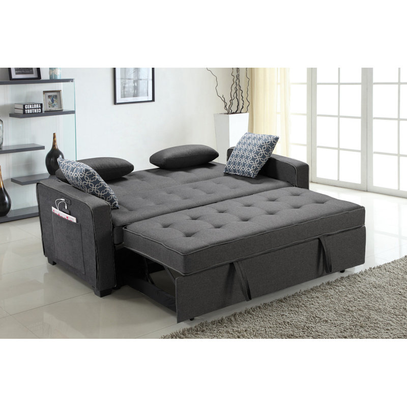 Canapé-lit moderne 70 po (178 cm) L x P x H (180 cm x 62 cm) en lin gris, 1 pièce, avec 2 ports de chargement USB