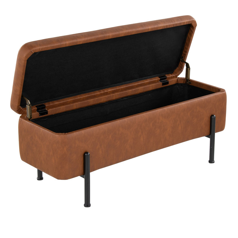 Daniella Contemporary Storage Bench In Steel And Faux Leather