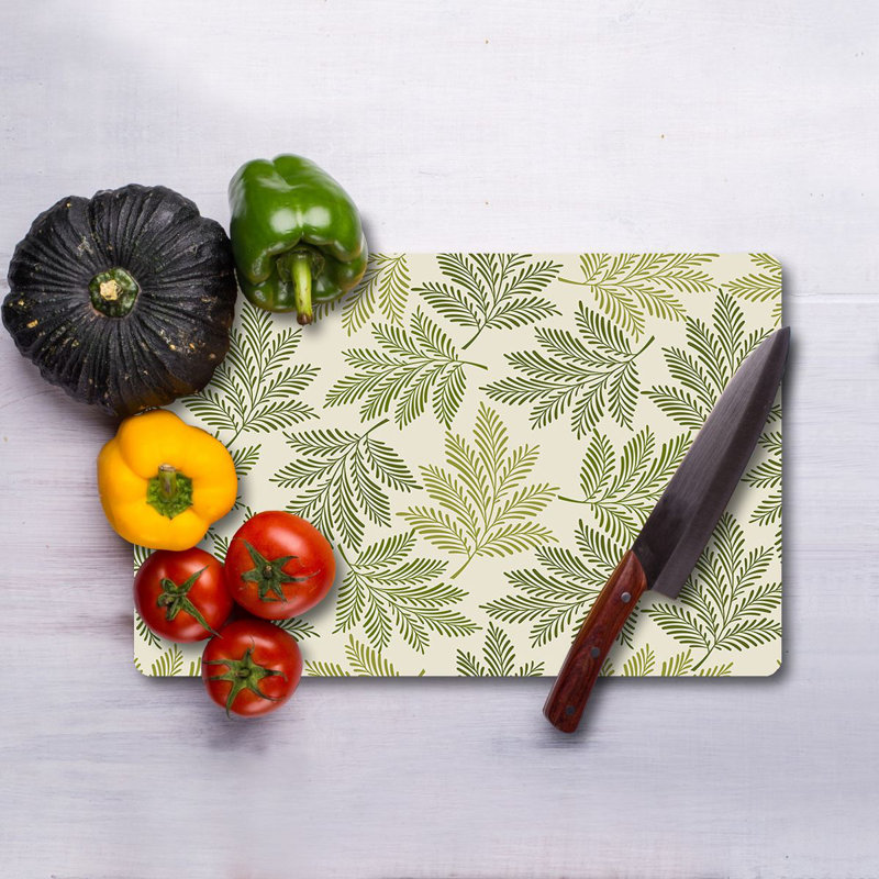 Flourish Tempered Glass Cutting Board, 7.9 x 11.8 inches | 100% Antibacterial, Easy-Clean Surface, Non-Slip Silicone Feet | Perfect for Food Prep & Serving, Durable & Stylish Kitchen Essential, Not Dishwasher Safe