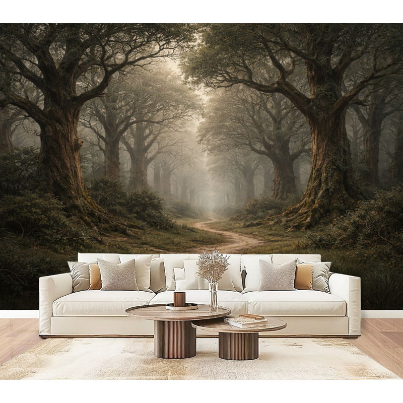 Papier peint adhésif autocollant Serene Forest Path Majestic Oak Trees, L 96 po x l 69 po