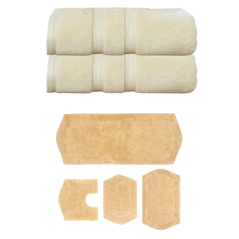 Bryd Collection 100% Soft Cotton 2 Pc Bath Towel Set & 4 Pc Bath Rug Set, (Set of 6), Yellow