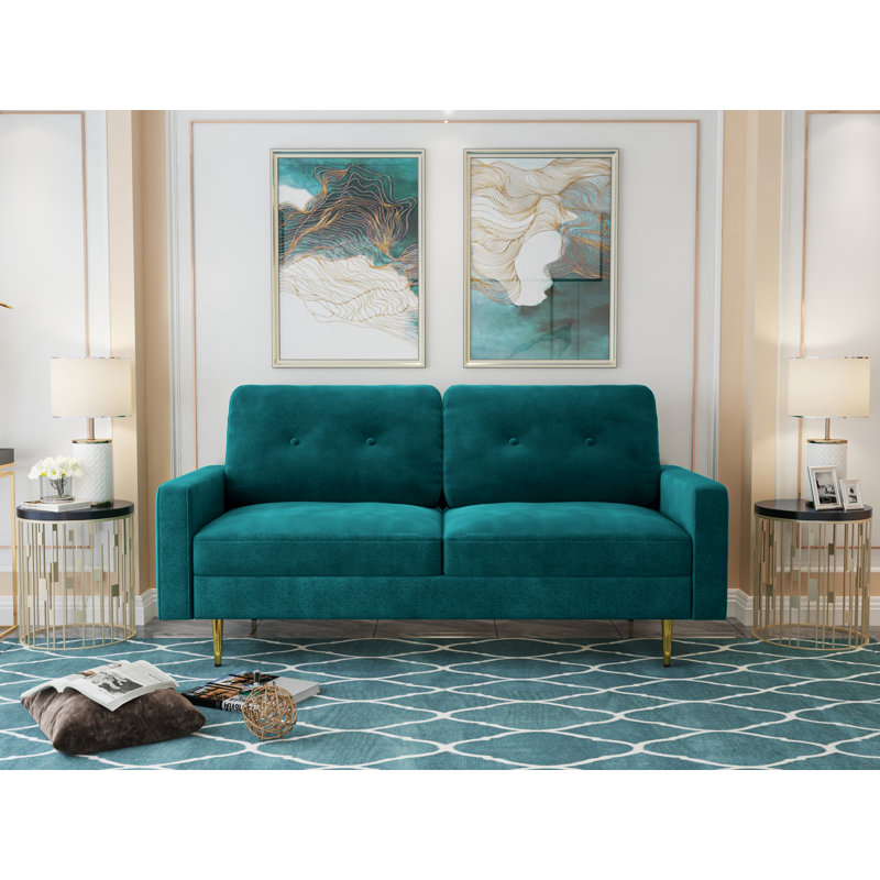 70'' Velvet Sofa, Teal Blue