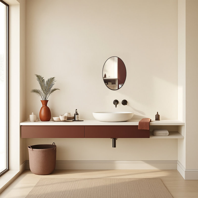 Mood Premium Oval Bathroom Mirror Framed Wall Mounted, Frame Modern & Stylish, 50cm x 40cm, Matte Black