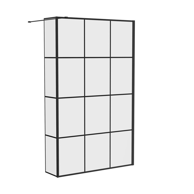Black Grid Walk In Shower Enclosure Wet Room 1100mm Glass Screen with 300mm Return Panel