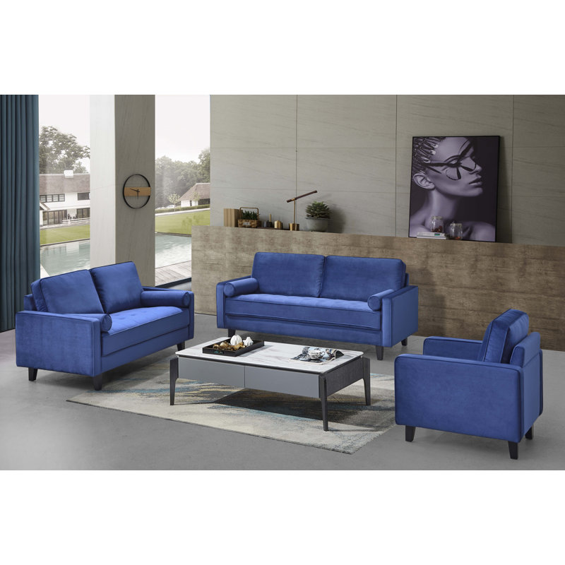 Canapé avec 2 coussins, velours bleu