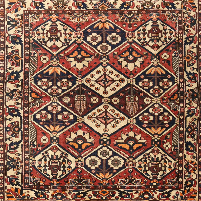 Tapis géométrique rouge / beige / brun, Carré 5 pi