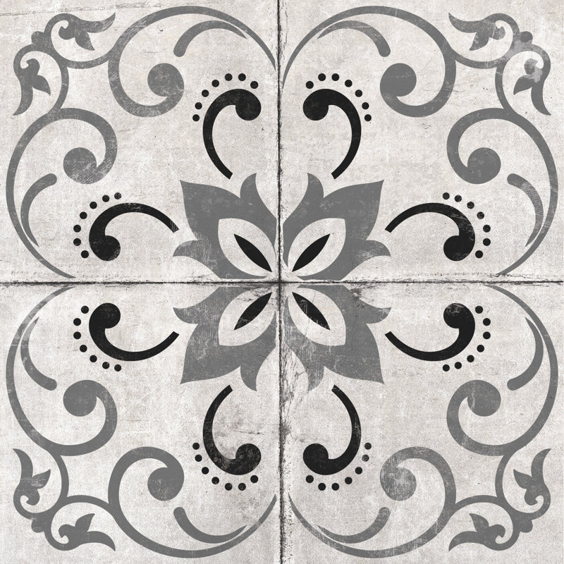Motif floral noir et gris - impression, H 36 po x l 36 po