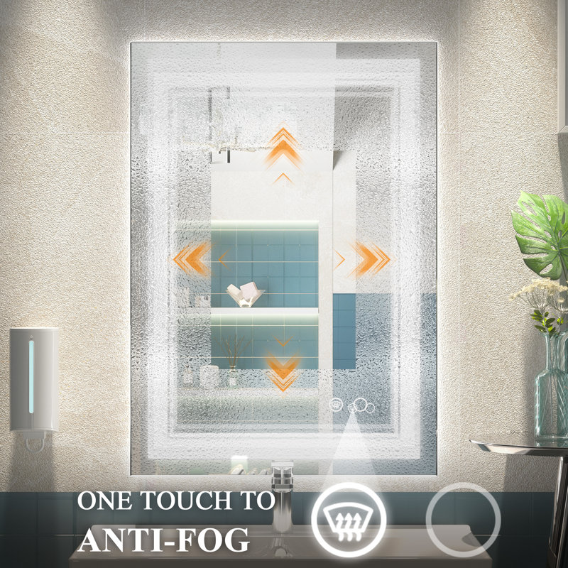 Rectangular Frameless LED Bathroom Mirror with Anti-Fog and Dimmable Lights