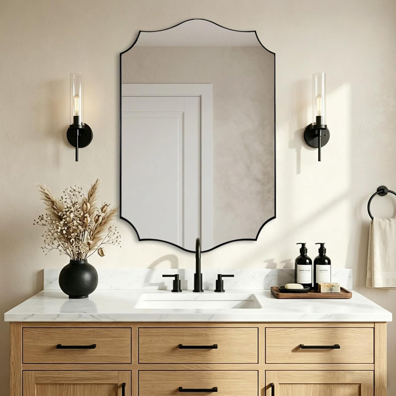Miroir de salle de bain Anayalee Cadre en acier inoxydable, Noir mat, 30" x 20"