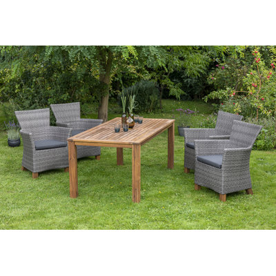 Irby 4 - Person Acacia Wicker Patio Dining Set with Rectangular Table , Cushions Included