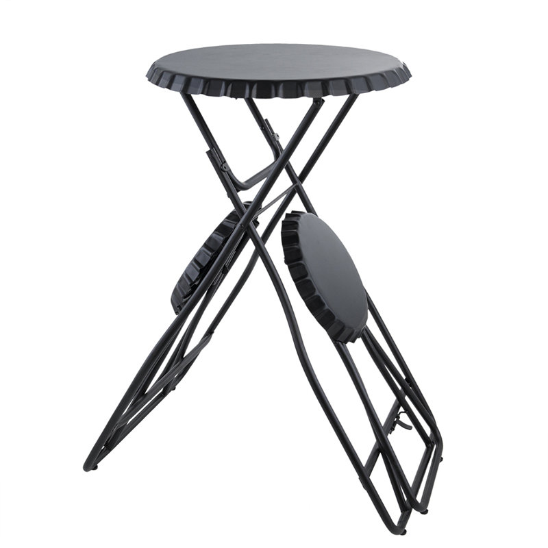 Ensemble table d'appoint et sièges pliables 3 pièces, table de 146 cm avec 2 sièges, fer noir, pieds pliables