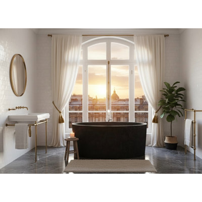 Vast Studio Freestanding Round Bathtub - Solid Surface Deep Soaking Tub with Minimalist Spa-Inspired Modern Design & Seamless Matte Luxury Finish
