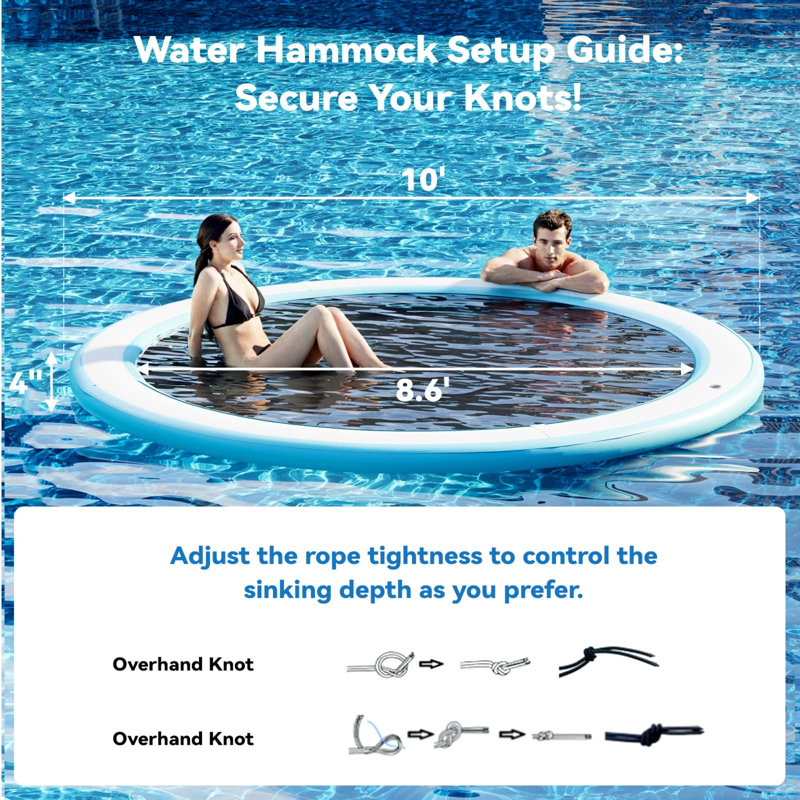 Round Inflatable Floating Dock, 120" W, Blue/White