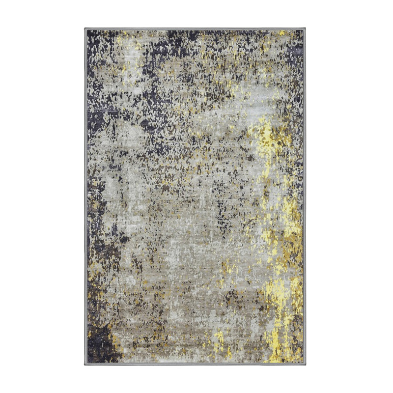 Tapis abstrait gris / jaune, Rectangle 7 pi x 9 pi