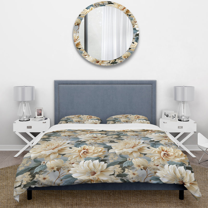 Ensemble de housse de couette Beige Soft Neutrals Peony Elegance II - Floral, Housse de couette pour très grand lit et 2 très