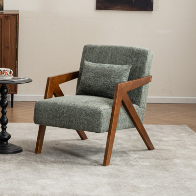 Juriana Mid Century Modern Upholstered Solid Wood Accent Armchair with an Extra Pillow