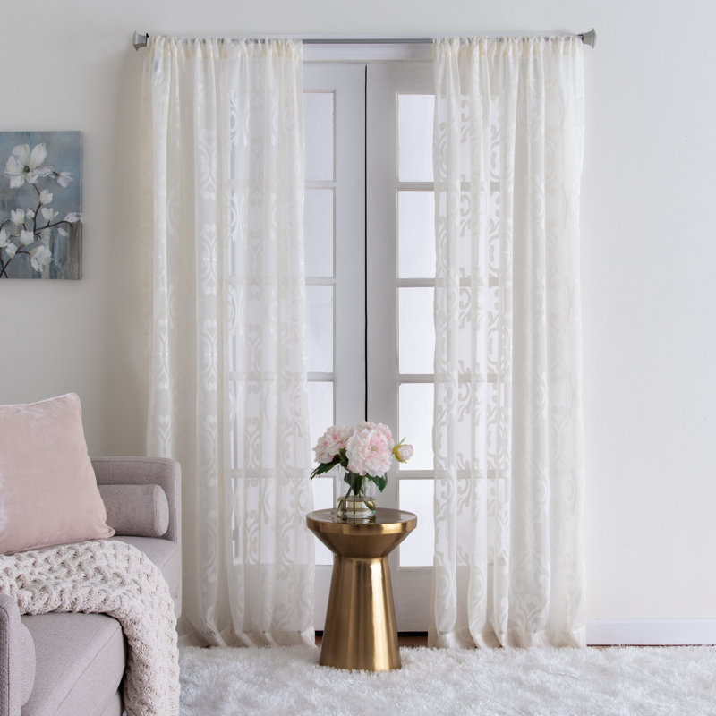 Foulton 100% Polyester Sheer Solid Clip Curtain Panel with Rod Pocket Top, Ivory, 55" W x 84" L
