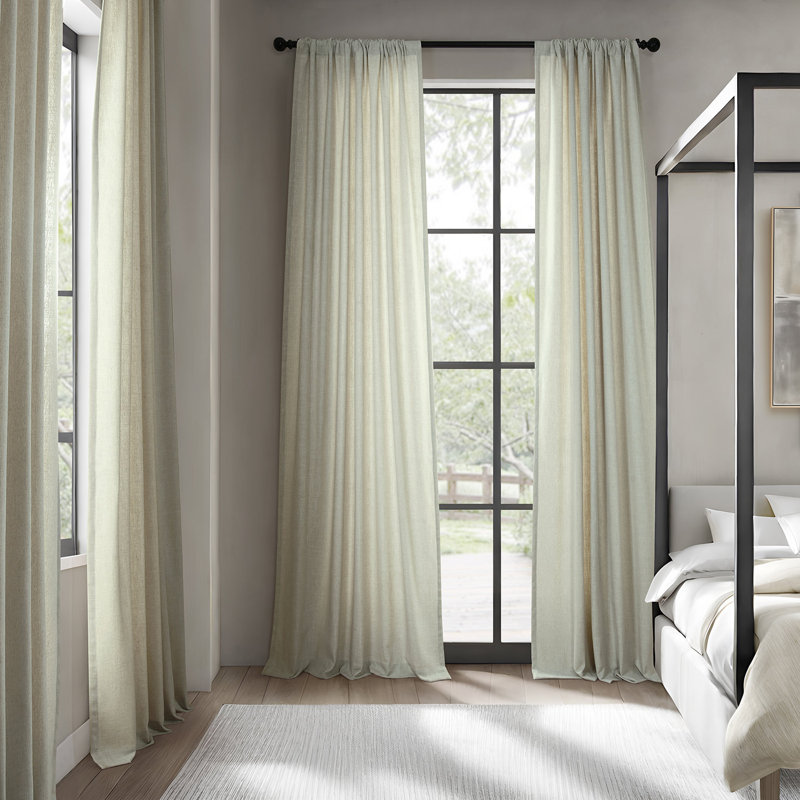 Basic Faux Linen Curtain Pair - 2 Panels - Light Filtering Window Curtains, Light Green, 50" W x 96" L