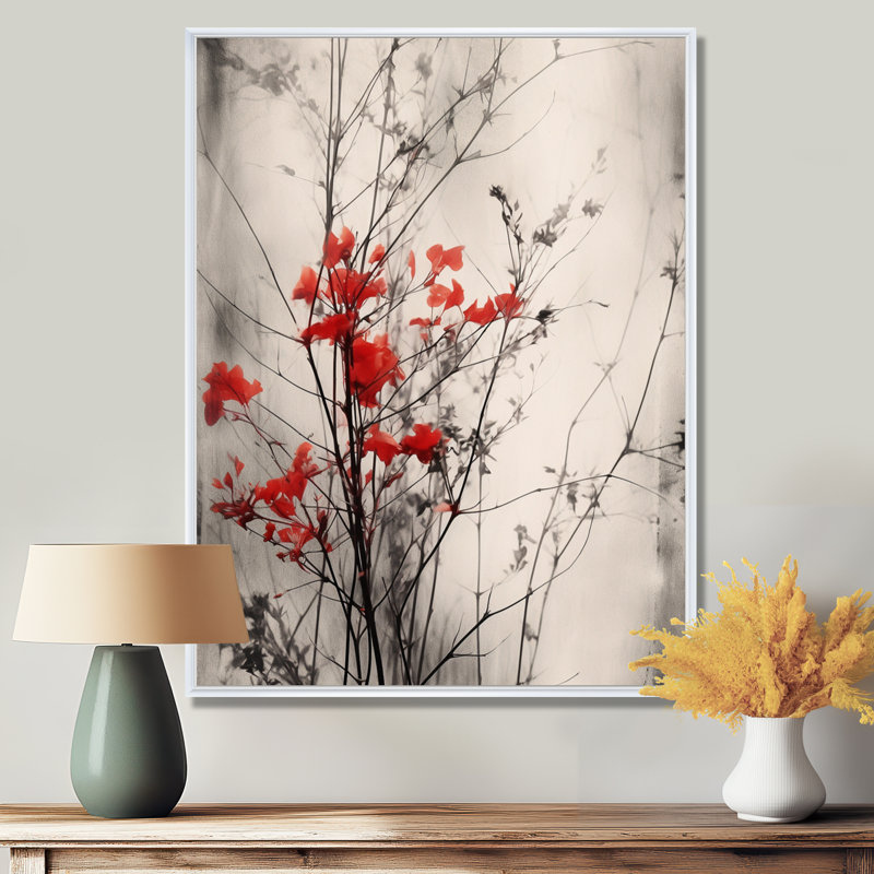 «Red Gray Herb Garden II», art mural floral, H 20 po x l 12 po x P 1 po, Cadre flottant blanc