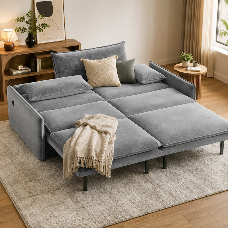 Canapé-lit chenille à 3 places Chenloria, canapé-lit moderne convertible 81,1 po avec siège profond, compartiment de rangement caché, port de chargement USB et couverture pliable 2-en-1