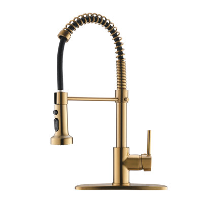 Stylish Brushed Gold Kitchen Faucet With Pull-Down , Long-Lasting, Single Handle Control Fashionable In Gold, Pull Down Spray, Multi-Functional Outlet Water