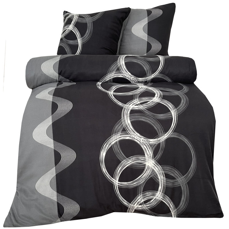 Bed Linen Winter Fleece Grey Black, 220cm W x 240cm D
