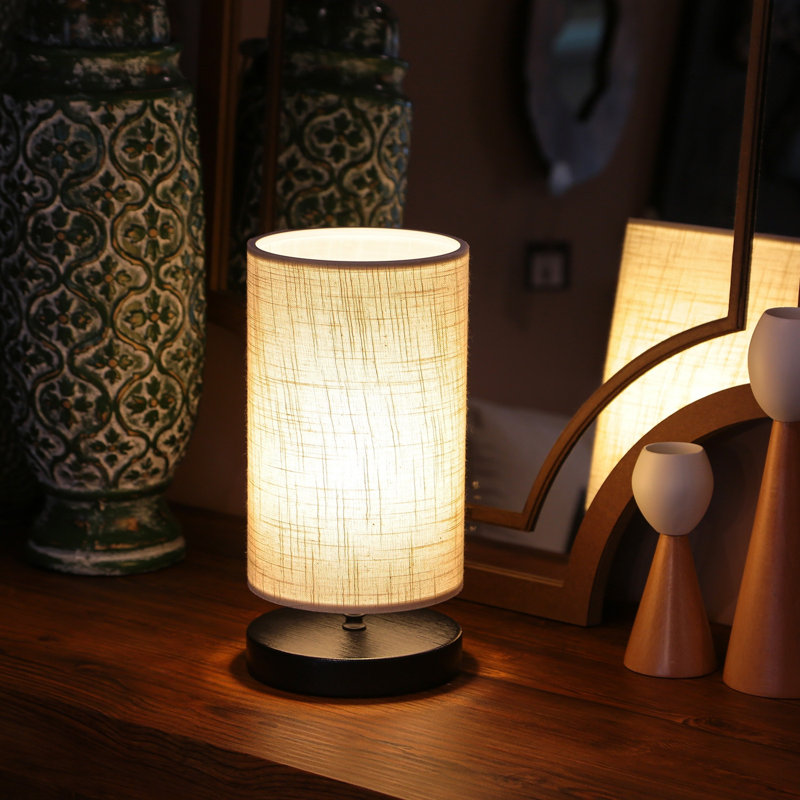 Elegant Scandinavian Table Lamp, Cream Color, 11.8 x 5.9 inches | 100% Wooden Base with Fabric Shade | Height: 11.8 inches, 59.1-inch Cord | E14 Socket, Max 40W | Modern Country Style, Perfect for Home Décor