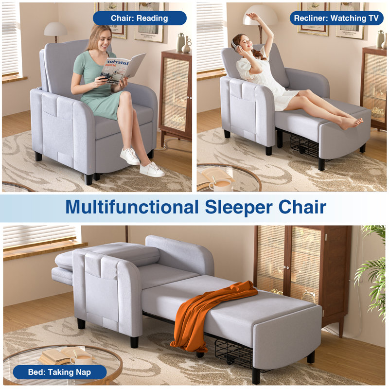 Fauteuil-lit, canapé-lit convertible 4 en 1, fauteuil convertible long de 87,6 po avec dossier réglable, canapé-lit escamotable, canapé-lit simple pour adulte