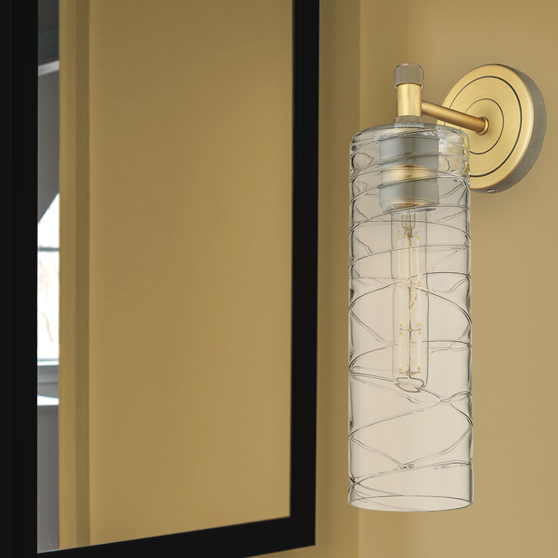 Applique murale 1 lumière Crown Point, Laiton brossé, H 15,5 po x l 3,88 po x P 6,5 po, Tourbillon déco