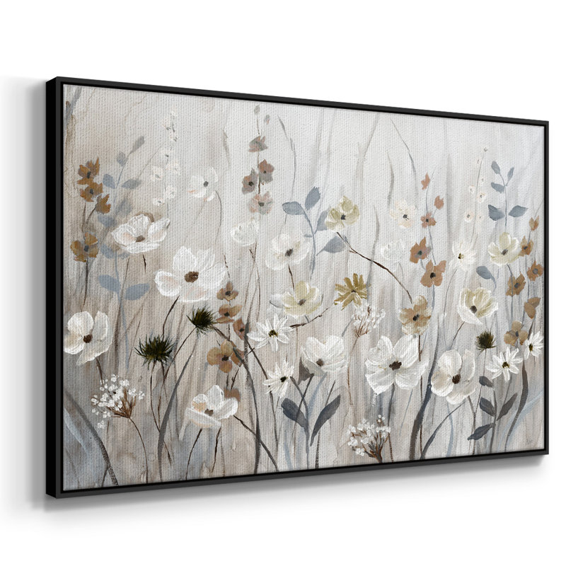 «Misty Meadow Field», peinture sur toile encadrée, Cadre noir, H 25 po x l 37 po x P 2 po