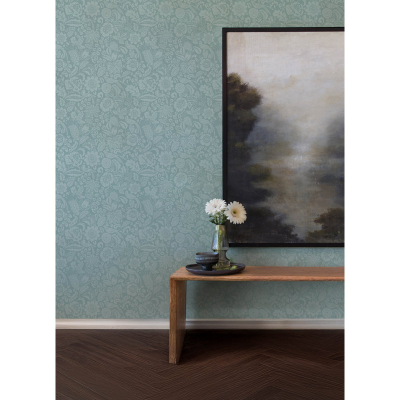 Marta Navy Floral Trail Wallpaper, Teal