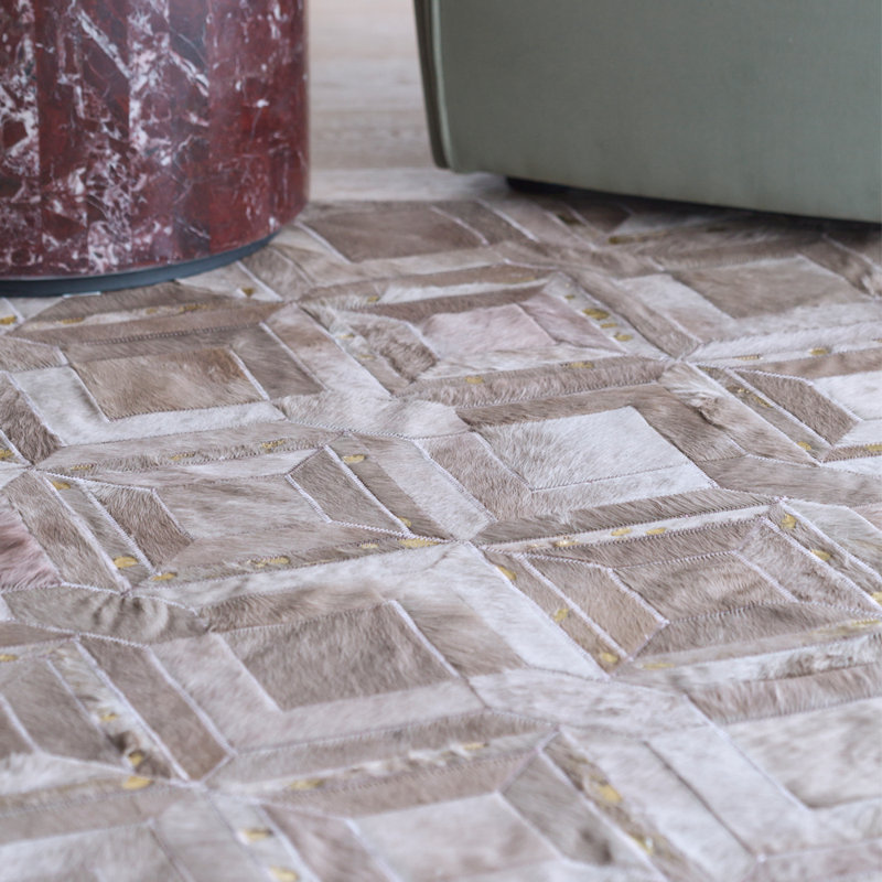 Cowhide Geometric Area Rug in Lilac Ash, Rectangle 5'7'' x 7'10''