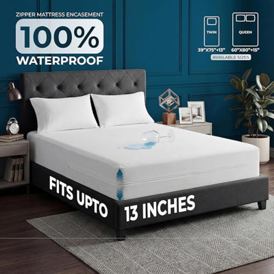  Housse de protection pour matelas simple avec fermeture à glissière - Housse de protection 100% imperméable pour matelas - Housse de matelas à six côtés résistante aux punaises de lit avec tissu respirant doux