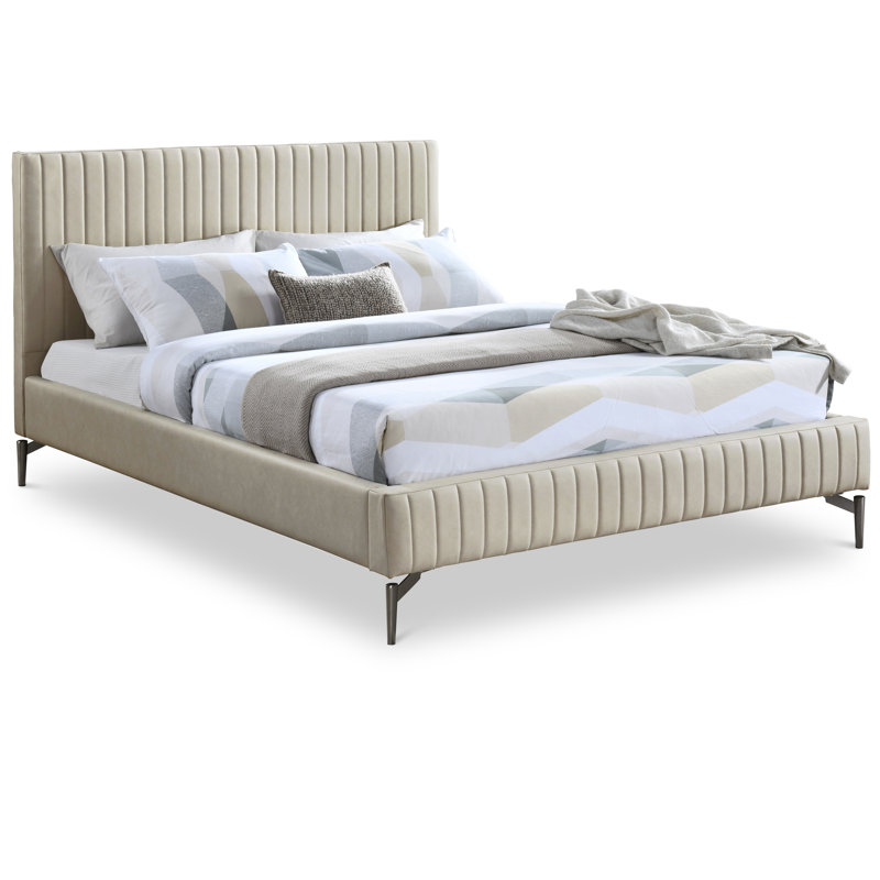 Gallo Upholstered Bed, Queen, Beige Vegan Leather