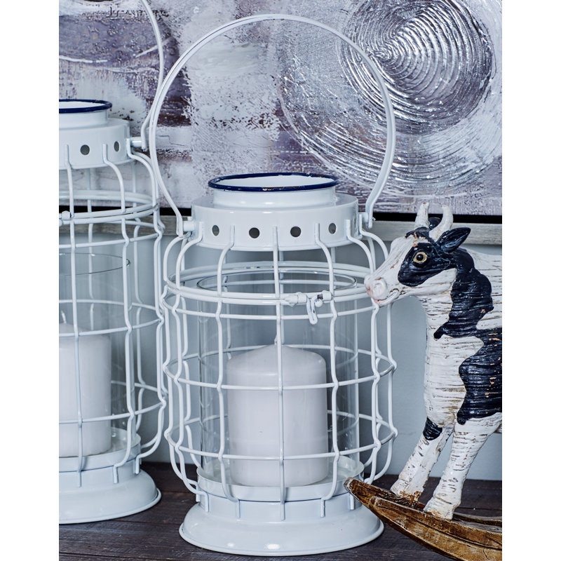 Metal Tabletop Lantern, 10" H x 6" W x 6" D