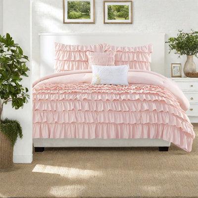 Elegant Polyester Bedding Sets, Blush Ruffle Design For Home Comfort