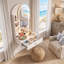 Meuble-lavabo mural flottant avec miroir arqué éclairé, tiroir de rangement, prise de courant intégrée, luminosité réglable en 3 modes de couleur, coiffeuse blanche compacte pour petits espaces-1273848532