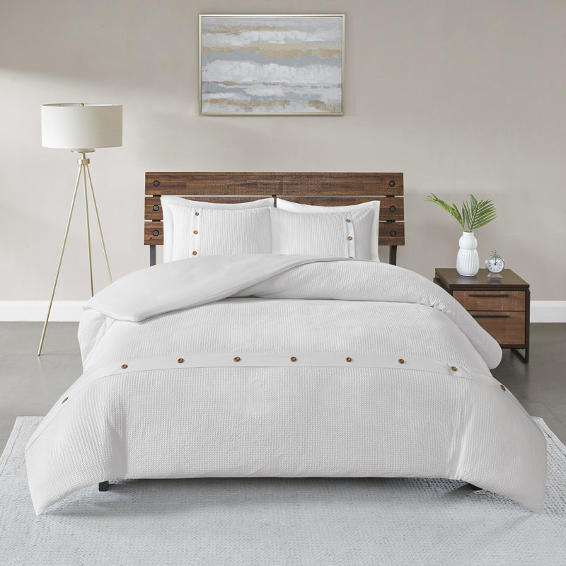 Marcus 3 Piece Cotton Waffle Weave Duvet Cover Set, White, King/Cal. King Duvet Cover + 2 King Shams