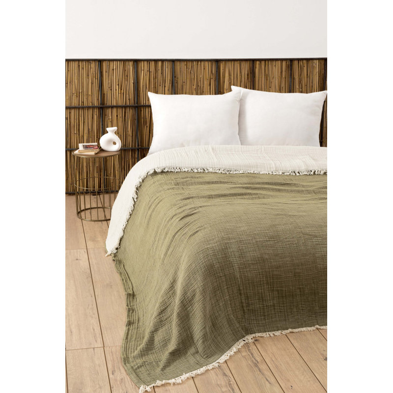 Couvre-lit double luxueux vert de 90,6 po x 98,4 po | 100% coton, 4 épaisseurs | Lavable en machine à 30-40 ° C | Tissu doux et respirant, parfait pour les chambres douillettes et décor élégant | Literie de qualité supérieure