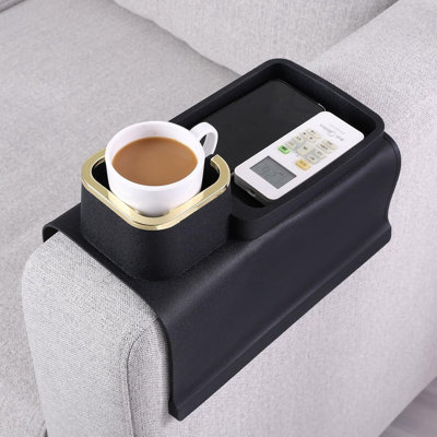 Couch Cup Holder Tray – Weighted Silicone Sofa Armrest Organizer Table with Anti-Spill Coaster, Easy Reach for Drink, Snacks, Remote & Phone, Non-Slip Base, Easy Clean