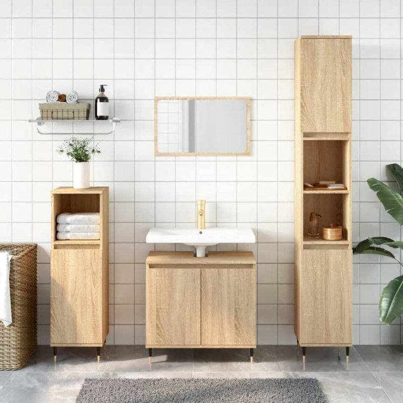 Makyrah Floor Mounted Bathroom Cabinet, Sonoma Oak