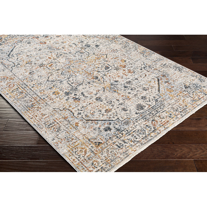 Tapis oriental safran / gris moyen / bleu, Tapis de couloir 2 pi 7 po x 10 pi