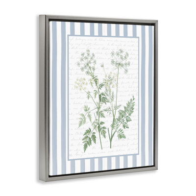 Cadre flottant Wild Herbs sur rayures bleues, design avec lettres et doublure