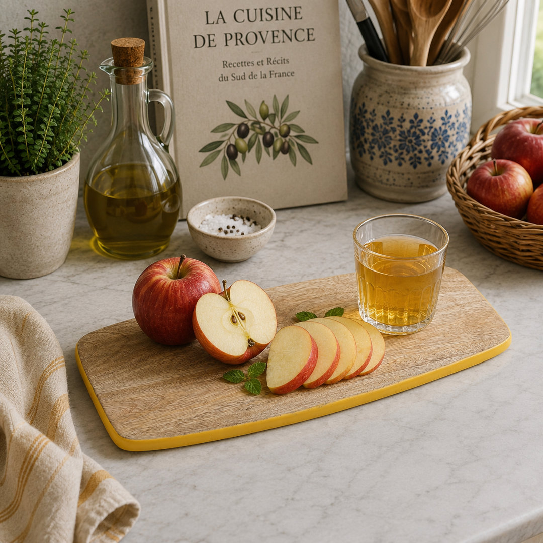 Mango Wood Charcuterie & Serving Board with Yellow Edge – Wooden Cheese Platter, 50.8 cm