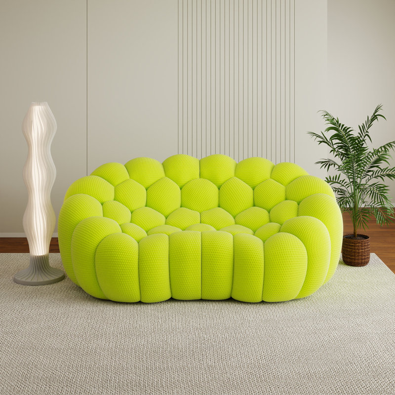 Cenie Modern Upholstered Boneless Arc-Shaped 3D Knit Fabric Loveseat Sofa, No Assembly Required, Teal