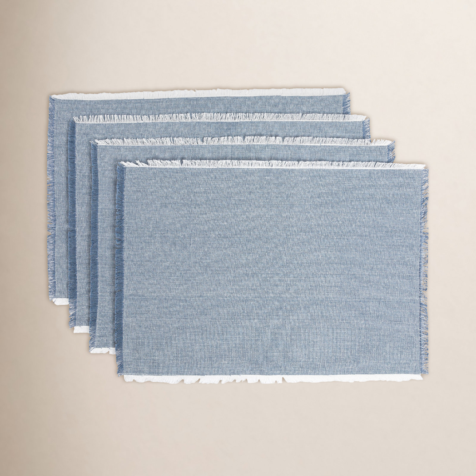 Woven Frayed Chambray Placemat, Blue