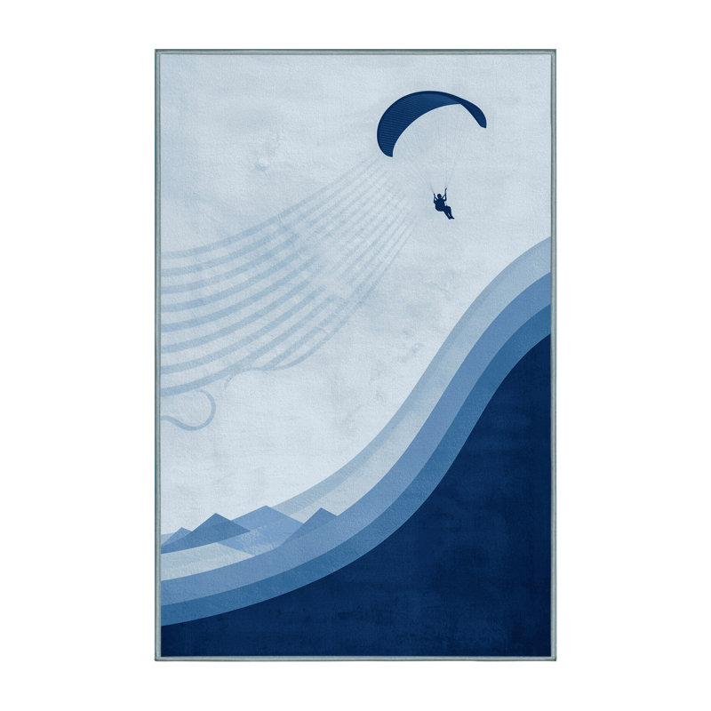 Machine Washable Yonkers Paragliding Scene Minimalist Rug in Blue – SkyBlue Binding, 8x10